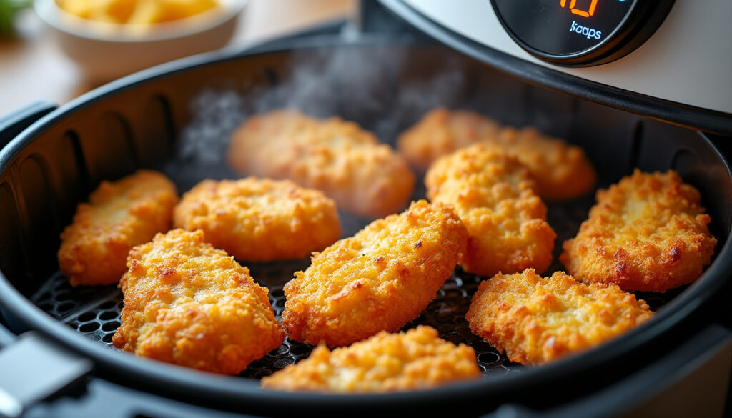 découvrez notre recette facile de nuggets croustillants à l'air fryer, prêts en seulement 10 minutes pour une cuisson parfaite et rapide.