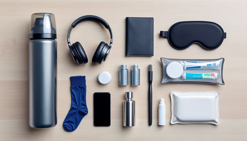 découvrez notre kit pour voyager en avion comprenant des accessoires indispensables et pratiques pour un confort optimal et un voyage sans stress.