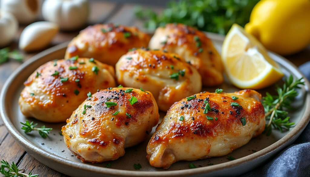 découvrez une recette facile et rapide de hauts de cuisse de poulet au four, bien dorés et savoureux, pour un repas gourmand sans effort.